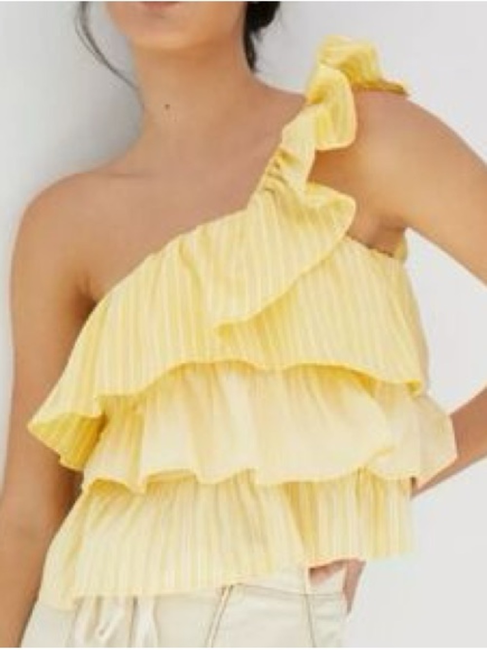 Anthropology One-Shoulder Yellow Ruffle Tiered Top